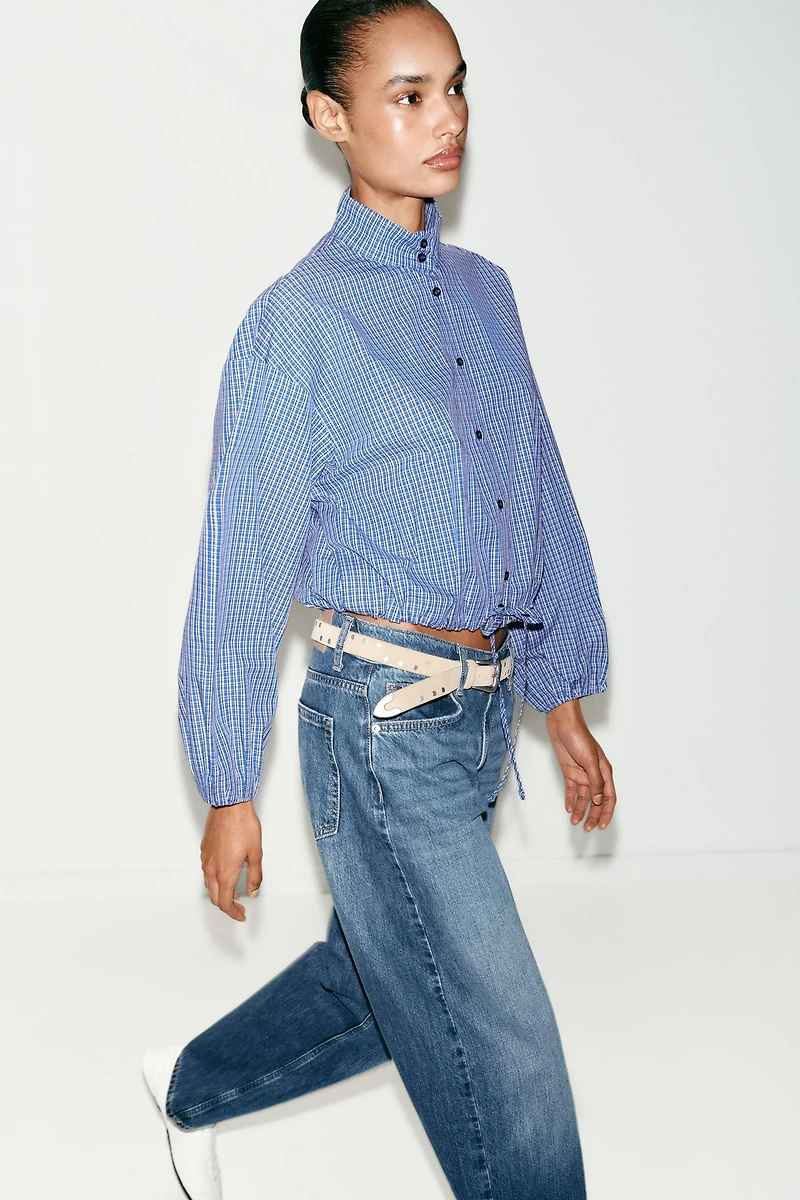 CHEMISE À CARREAUX ET MANCHES BOUFFANTES