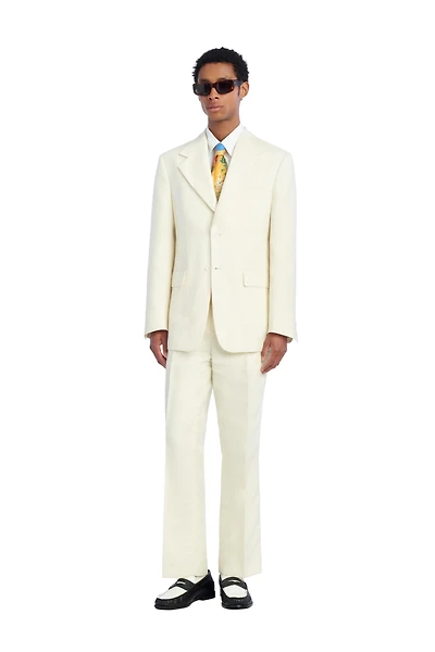 HERRINGBONE LINEN-WOOL RELAXED FIT SUIT PANTS