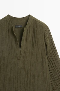 Linen blend waffle-knit shirt dress