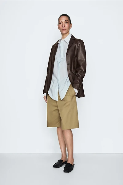 Leather blazer with lapel collar - STUDIO