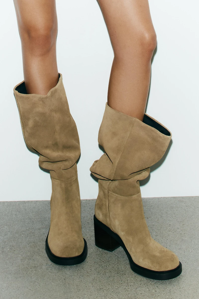 HEELED SUEDE KNEE HIGH BOOTS