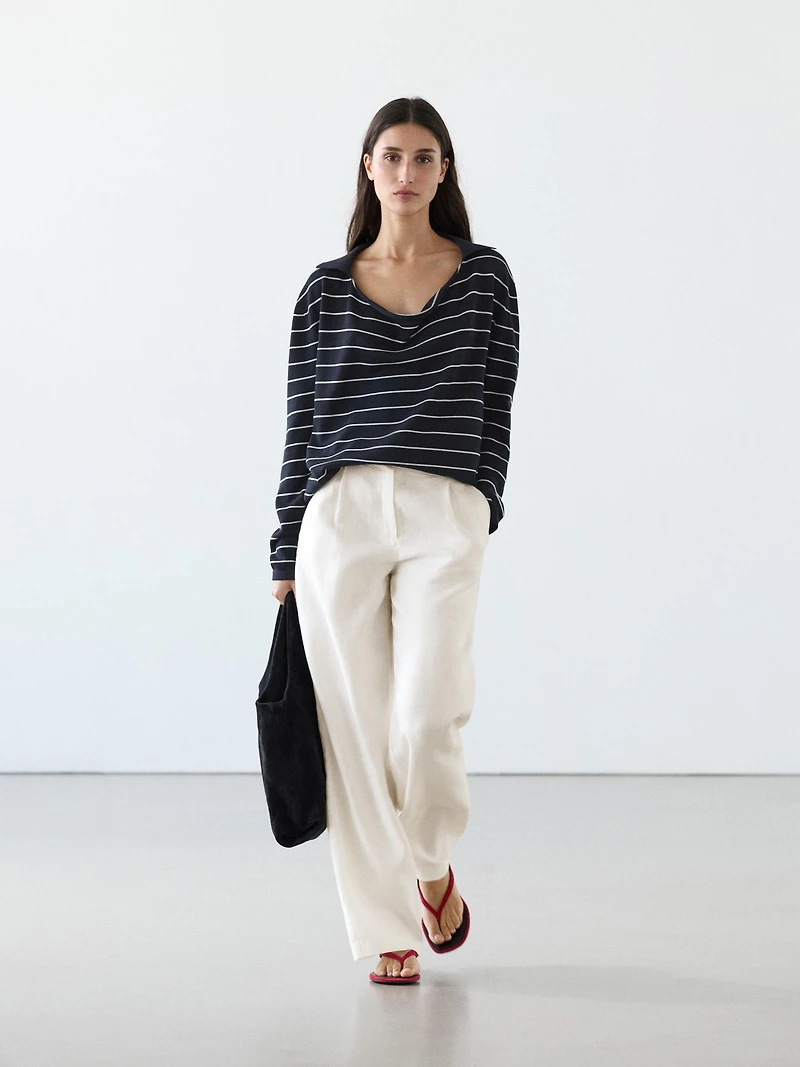 100% linen wide-leg elasticated trousers