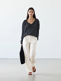 100% linen wide-leg elasticated trousers