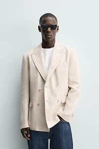 100% LINEN DOUBLE-BREASTED BLAZER