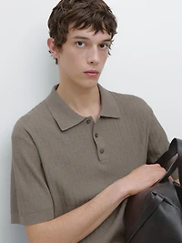 Ribbed knit cotton polo shirt