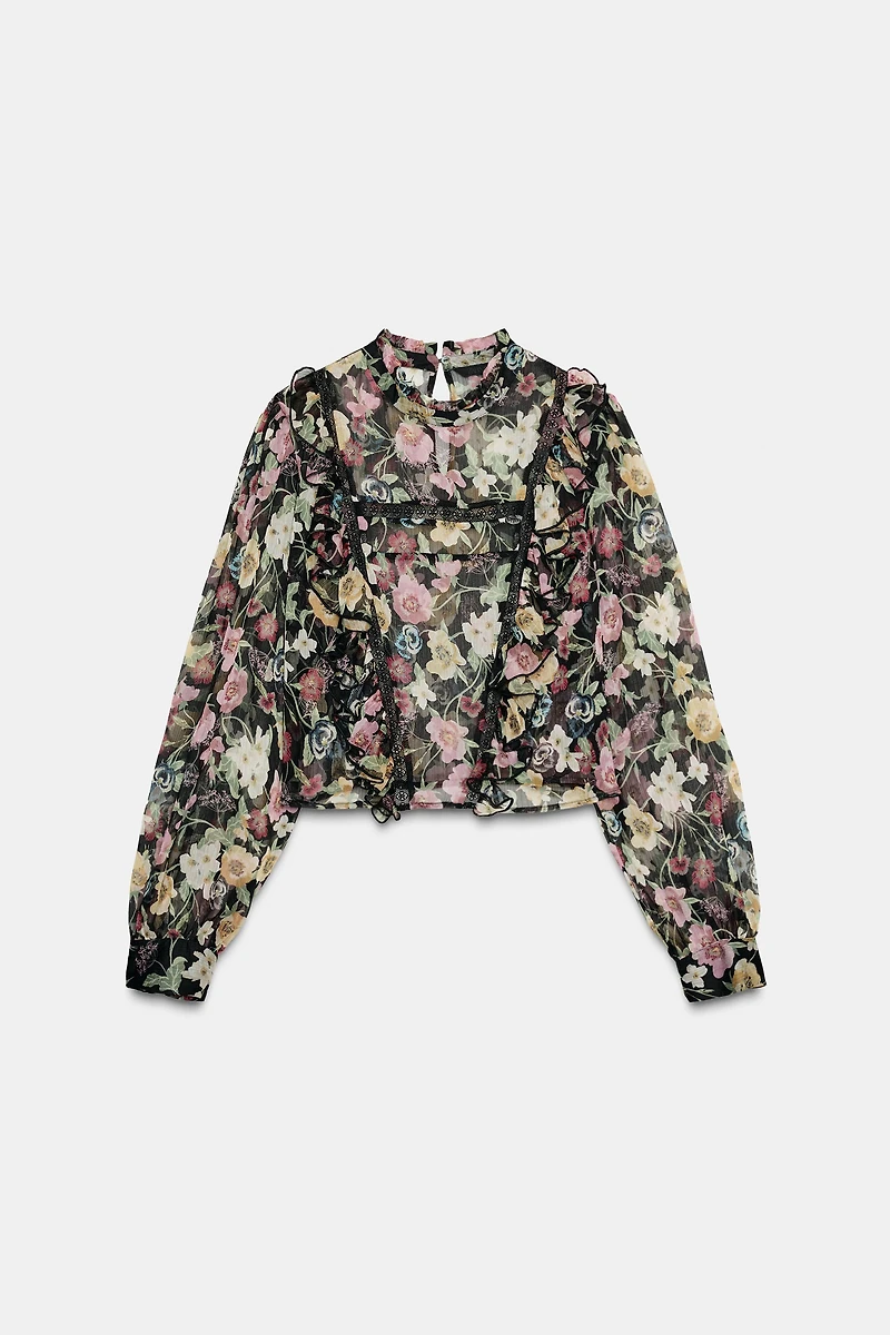 FLORAL PRINT RUFFLED BLOUSE