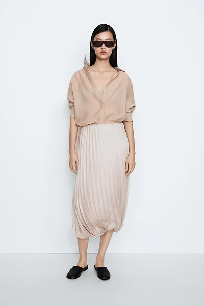Pleated Bubble Hem Midi Skirt - STUDIO