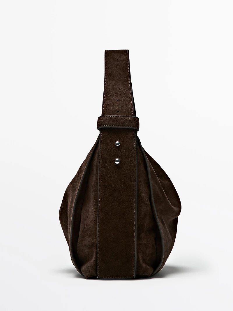 Grand sac porté épaule en croûte de cuir