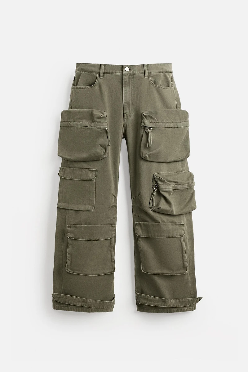 DENIM CARGO PANTS WITH POCKETS