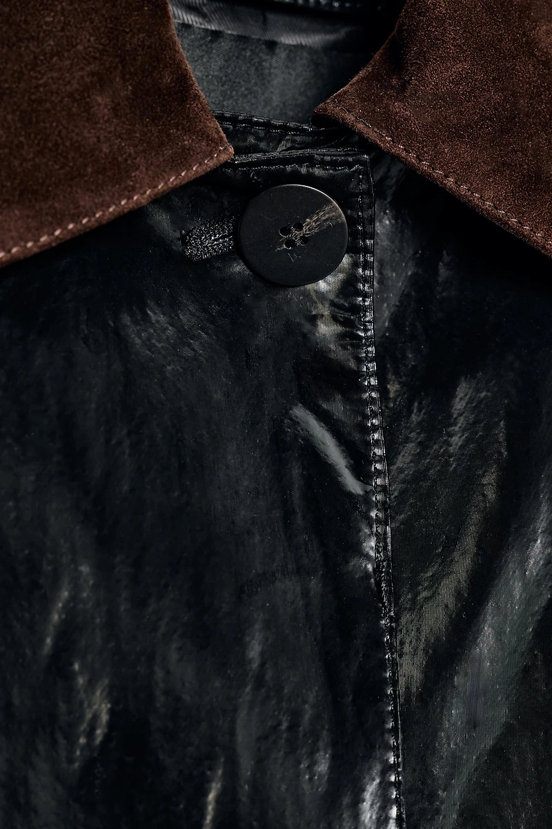 CONTRAST COLLAR SHINY TRENCH COAT ZW COLLECTION LIMITED EDITION