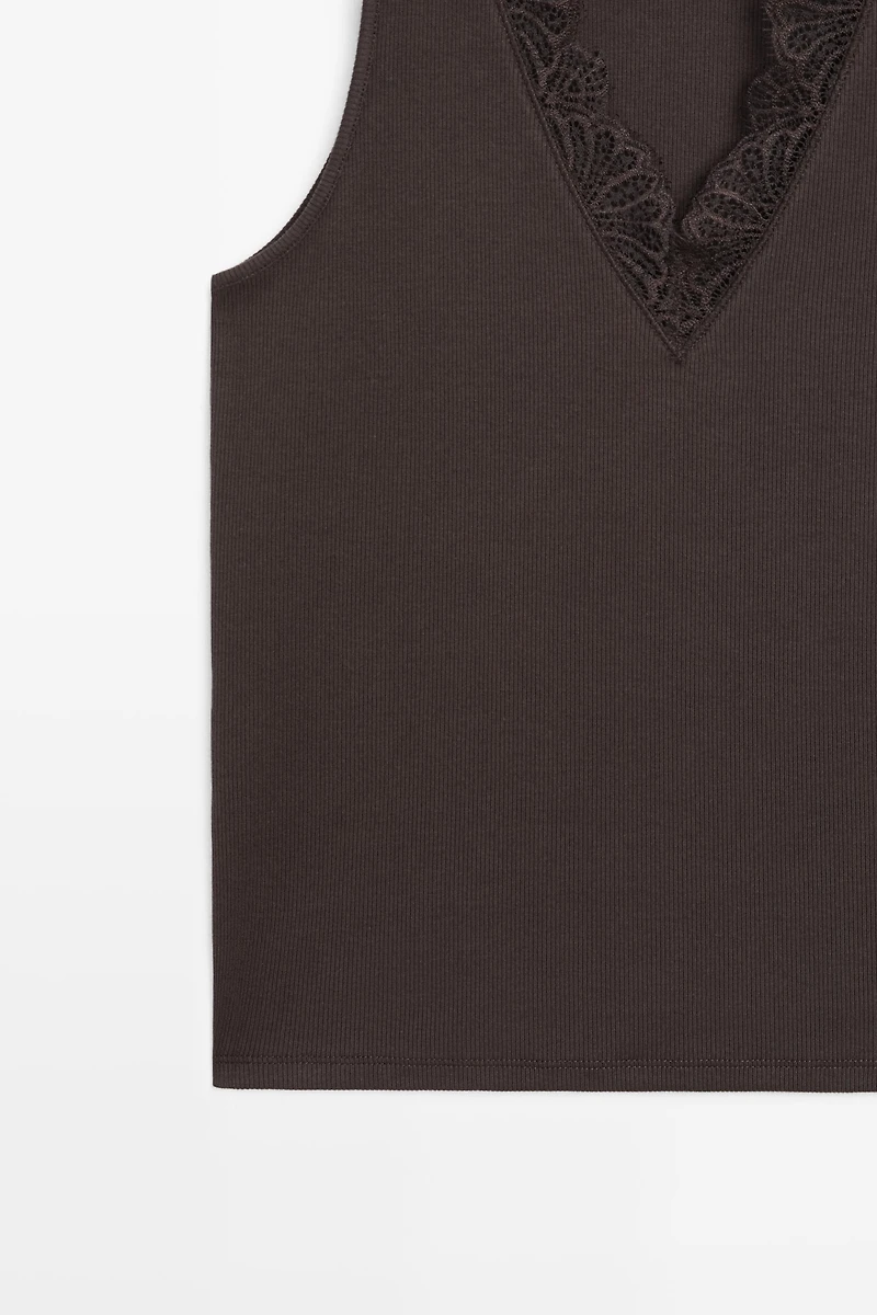 V-neck top with lace detail