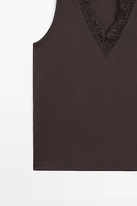 V-neck top with lace detail