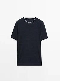 Linen blend contrast knit T-shirt