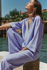LINEN BLOUSE WITH CONTRAST PIPING