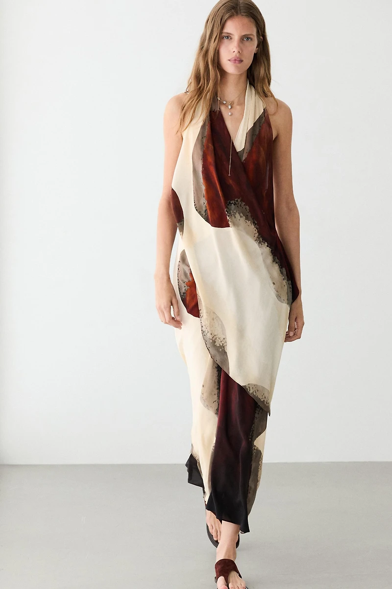 Long flowing halter neck dress