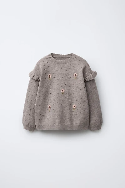 PULL EN MAILLE FLEURS BRODÉES