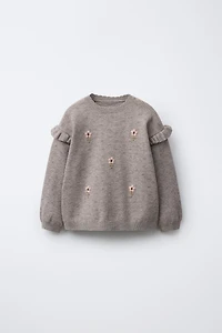 PULL EN MAILLE FLEURS BRODÉES