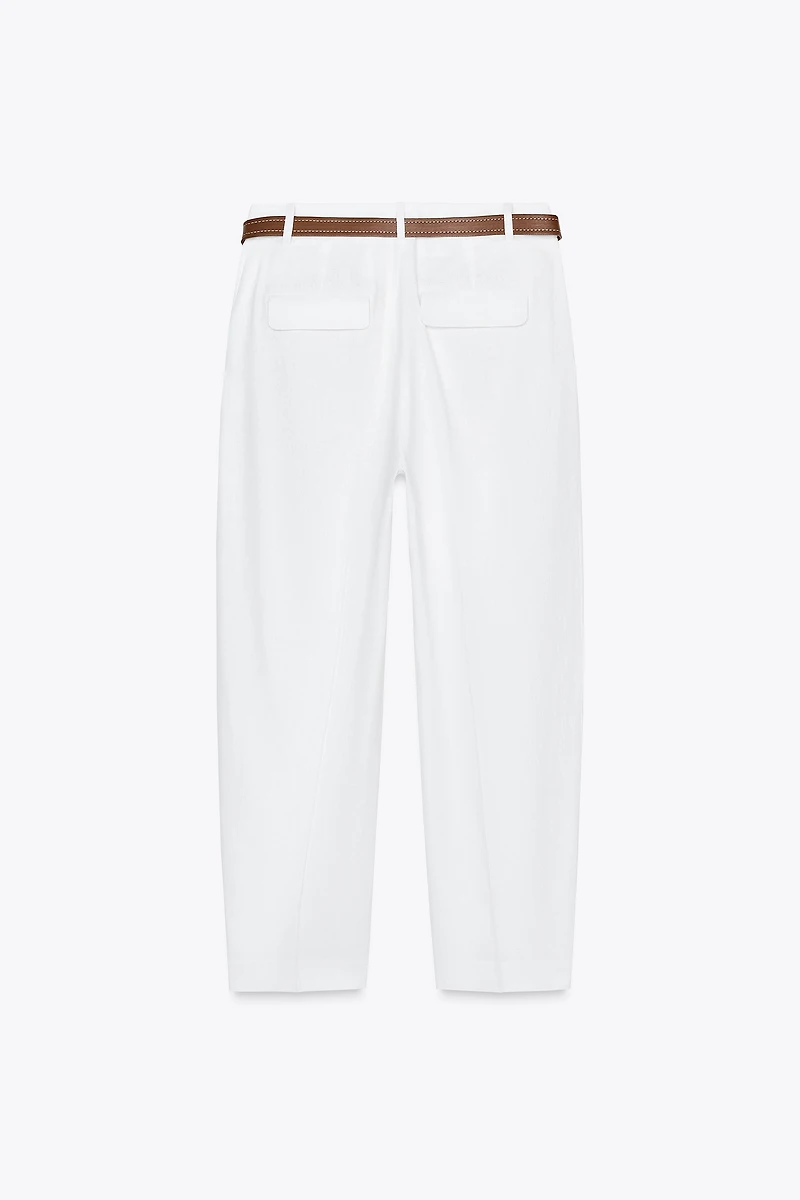 LINEN STRAIGHT LEG PANTS WITH BELT