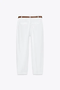 LINEN STRAIGHT LEG PANTS WITH BELT