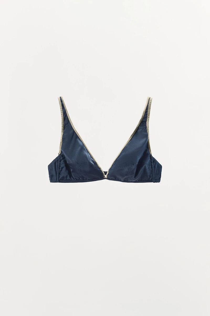 SILK TRIANGLE BRA WITH CONTRAST STRAP