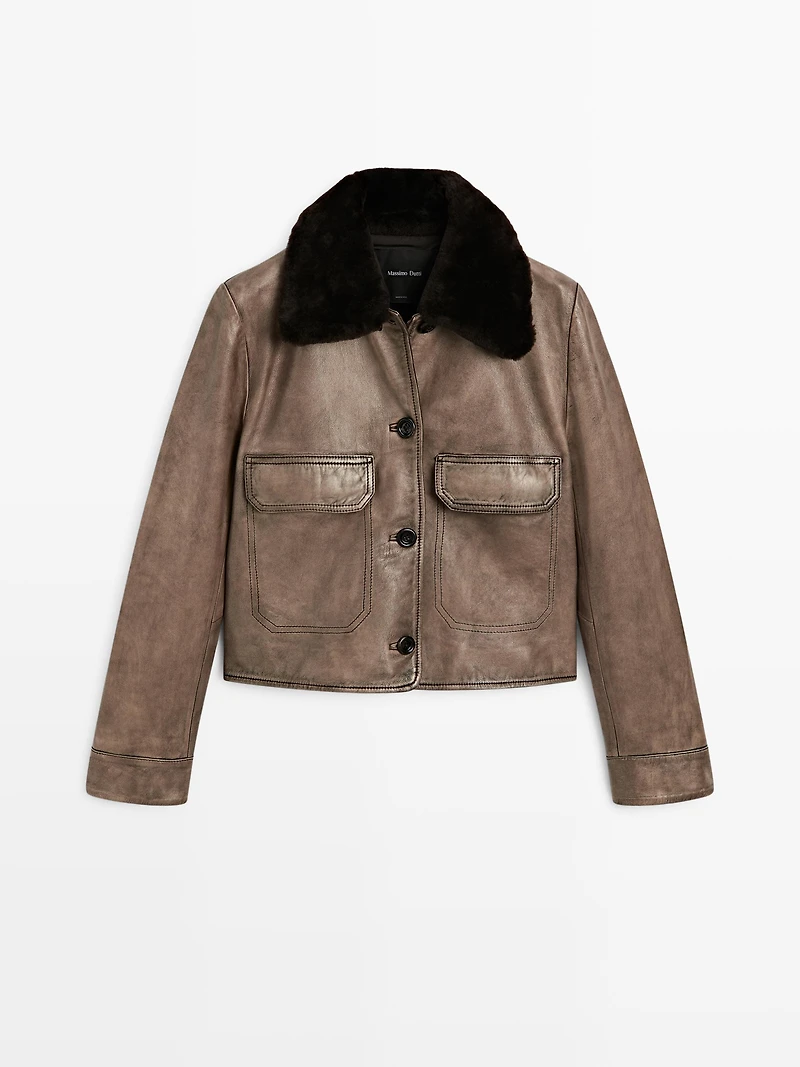 Nappa leather jacket with fur skin collar