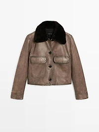 Nappa leather jacket with fur skin collar