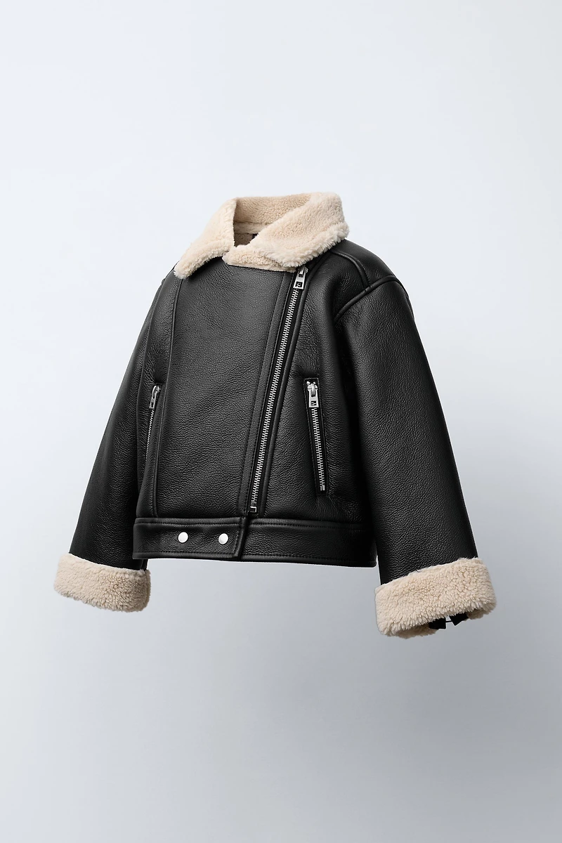 FAUX LEATHER SHEARLING JACKET