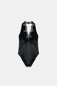 ZW COLLECTION LACE HALTER SATIN EFFECT BODYSUIT