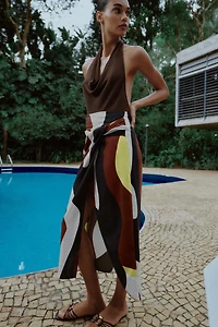 PRINTED PAREO MIDI SKIRT