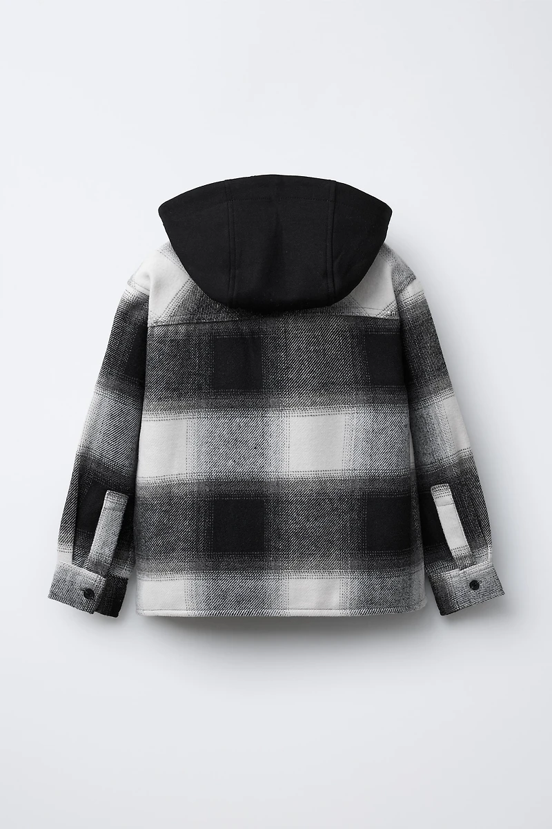 PLAID OVERSHIRT WITH REMOVABLE PLUSH HOOD