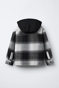 PLAID OVERSHIRT WITH REMOVABLE PLUSH HOOD