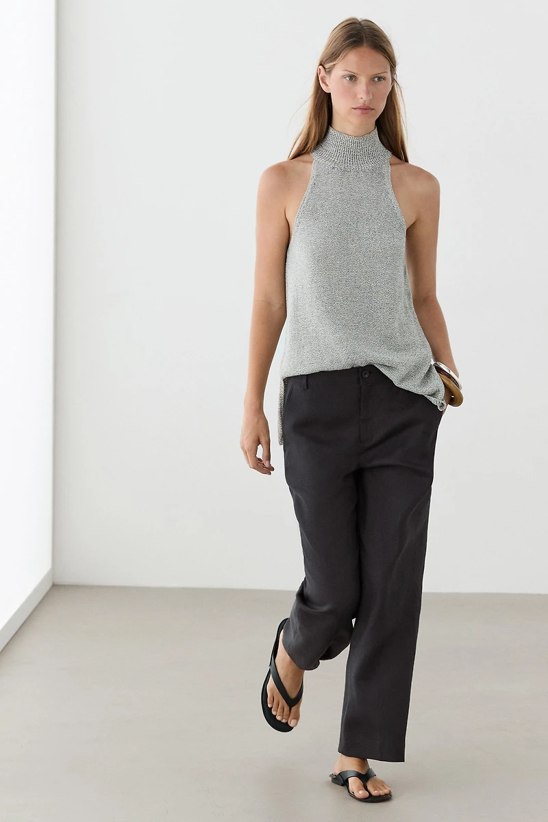 Pantalon kick flare cropped en lin
