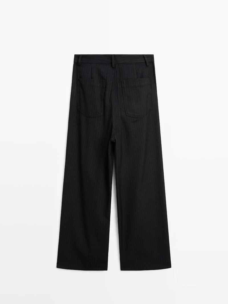Mid-rise wide-leg pinstripe trousers