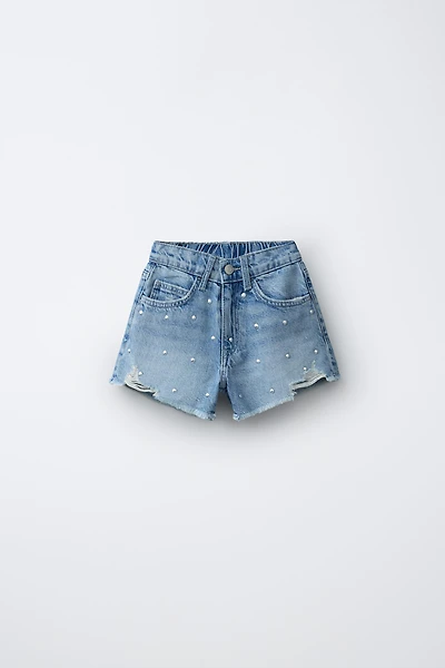 STUDDED DENIM SHORTS