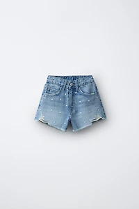 STUDDED DENIM SHORTS