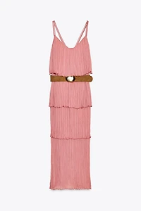 BELTED RUFFLED MIDI DRESS