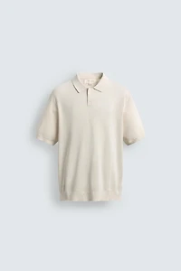 SILK LINEN BLEND KNIT POLO SHIRT