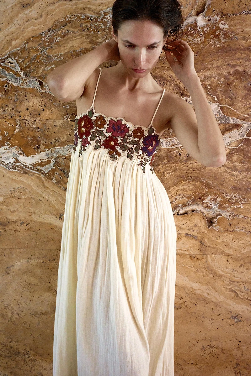 SEQUIN EMBROIDERED STRAP DRESS