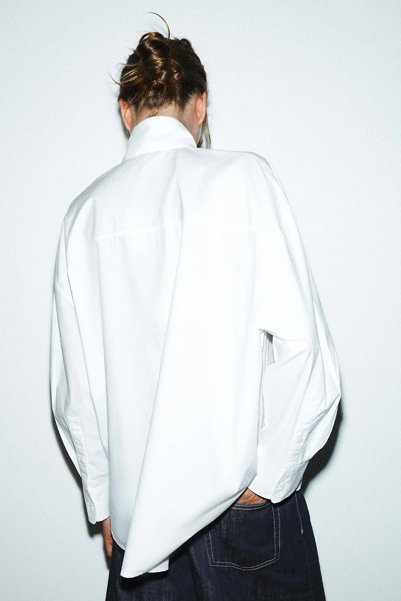 CHEMISE OVERSIZE EN POPELINE AVEC NŒUD ET DENTELLE