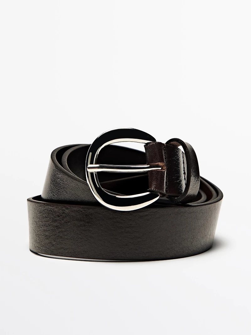 Nappa leather belt with round buckle