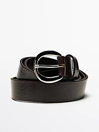 Nappa leather belt with round buckle