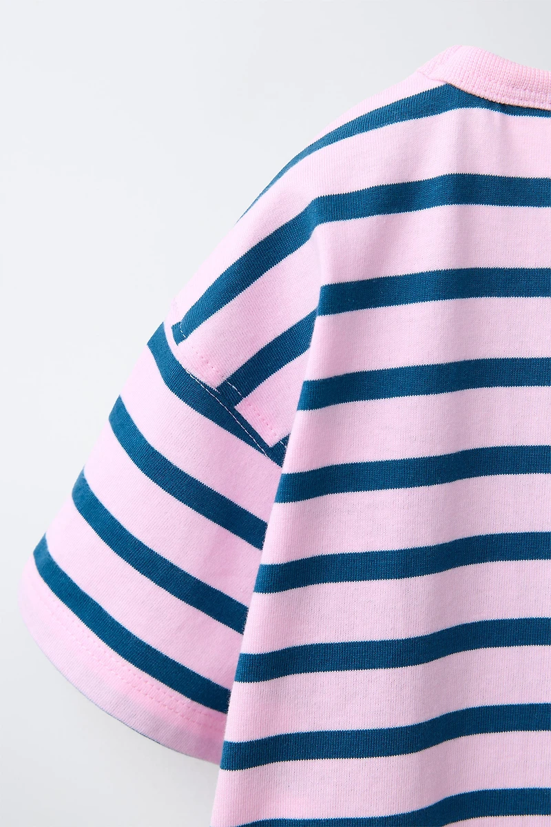 EMBROIDERED HEART STRIPED T-SHIRT