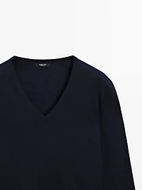 Wool blend V-neck knit sweater