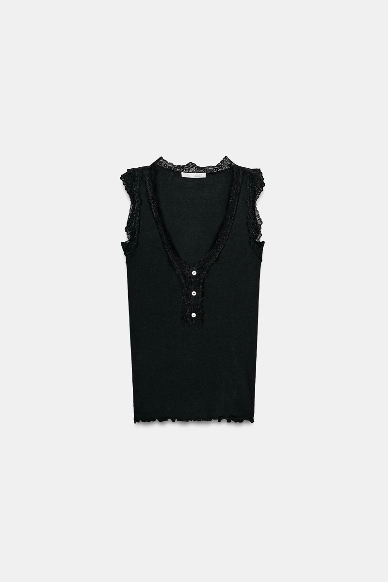 RIBBED LACE T-SHIRT
