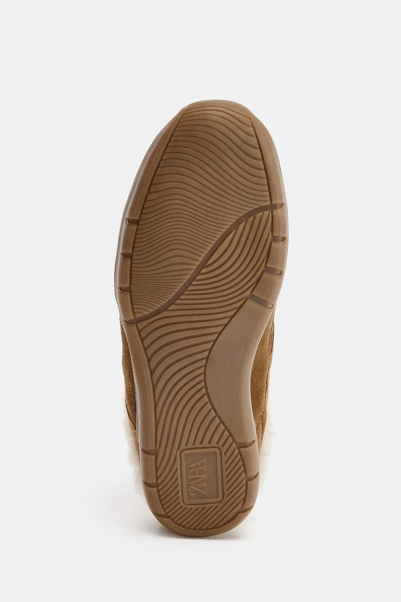 SPLIT LEATHER MULE SNEAKERS WITH FAUX FUR