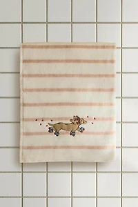 CHILDREN'S STRIPED BATH TOWEL WITH SKATING DOG
