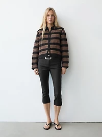 Short striped crochet knit cardigan