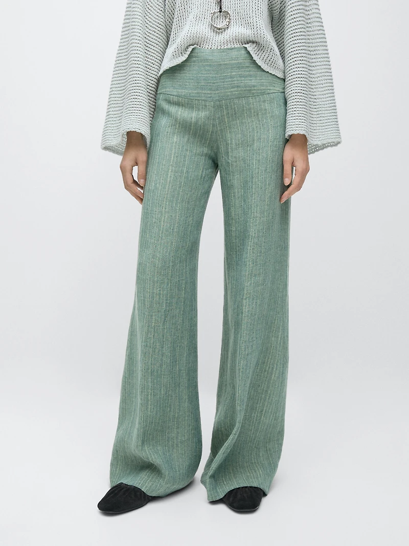 Striped flowing trousers with corset belt detail
