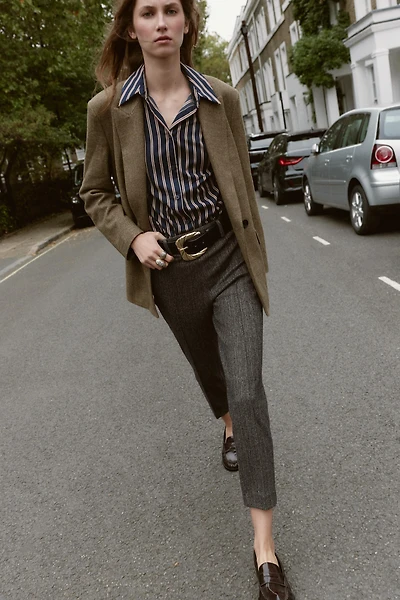 HERRINGBONE BELTED PANTS