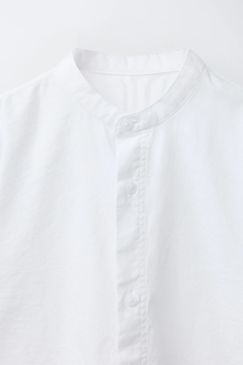 TEXTURED MANDARIN COLLAR SHIRT